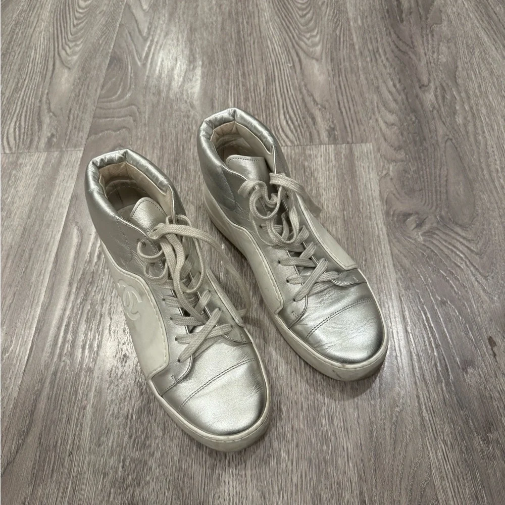 Chanel Silver High-Top Sneakers for Women - Picture 2 of 3